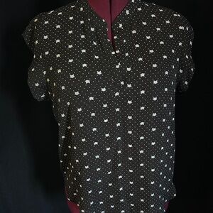 Cat Print Crepe Blouse size XL